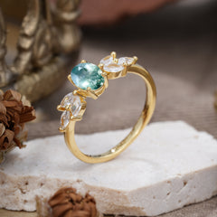 1 Carat Oval Cut Classic Moss Agate Nature Inspired Engagement Ring