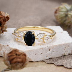 1 Carat Oval Cut 4 Prong Classic Black Onyx Nature Inspired Engagement Ring