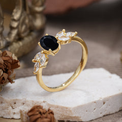 1 Carat Oval Cut 4 Prong Classic Black Onyx Nature Inspired Engagement Ring