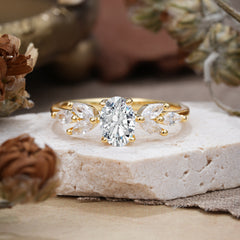 1 Carat Oval Cut 4 Prong Classic Lab Diamond Nature Inspired Engagement Ring