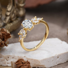 1 Carat Oval Cut 4 Prong Classic Lab Diamond Nature Inspired Engagement Ring