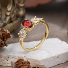 1 Carat Oval Cut 4 Prong Classic Garnet Nature Inspired Engagement Ring