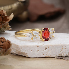 1 Carat Oval Cut 4 Prong Classic Garnet Nature Inspired Engagement Ring