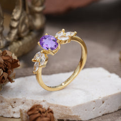 1 Carat Oval Cut 4 Prong Classic Amethyst Nature Inspired Engagement Ring