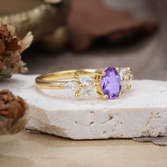 1 Carat Oval Cut 4 Prong Classic Amethyst Nature Inspired Engagement Ring