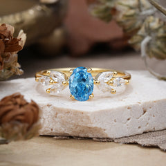 1 Carat Oval Cut 4 Prong Classic Aquamarine Nature Inspired Engagement Ring