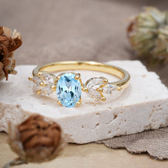 1 Carat Oval Cut 4 Prong Classic Aquamarine Nature Inspired Engagement Ring