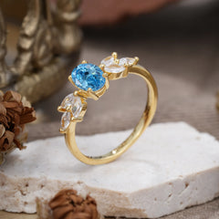 1 Carat Oval Cut 4 Prong Classic Aquamarine Nature Inspired Engagement Ring