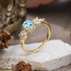 1 Carat Oval Cut 4 Prong Classic Aquamarine Nature Inspired Engagement Ring