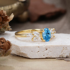1 Carat Oval Cut 4 Prong Classic Aquamarine Nature Inspired Engagement Ring