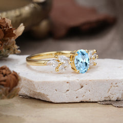 1 Carat Oval Cut 4 Prong Classic Aquamarine Nature Inspired Engagement Ring
