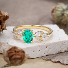 1 Carat Oval Cut 4 Prong Classic Emerald Nature Inspired Engagement Ring