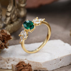 1 Carat Oval Cut 4 Prong Classic Emerald Nature Inspired Engagement Ring