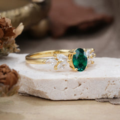 1 Carat Oval Cut 4 Prong Classic Emerald Nature Inspired Engagement Ring