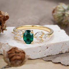 1 Carat Oval Cut 4 Prong Classic Emerald Nature Inspired Engagement Ring