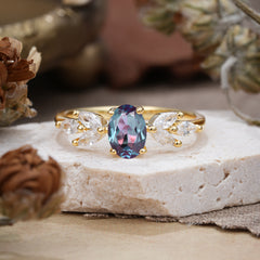 1 Carat Oval Cut 4 Prong Classic Alexandrite Nature Inspired Engagement Ring