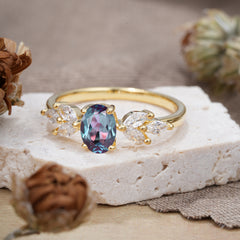 1 Carat Oval Cut 4 Prong Classic Alexandrite Nature Inspired Engagement Ring