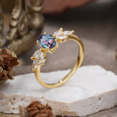 1 Carat Oval Cut 4 Prong Classic Alexandrite Nature Inspired Engagement Ring