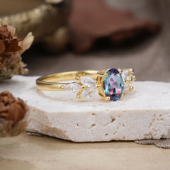 1 Carat Oval Cut 4 Prong Classic Alexandrite Nature Inspired Engagement Ring