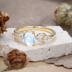 1 Carat Oval Cut Classic Natural Moonstone Nature Inspired Engagement Ring