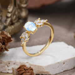 1 Carat Oval Cut Classic Natural Moonstone Nature Inspired Engagement Ring