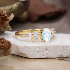 1 Carat Oval Cut Classic Natural Moonstone Nature Inspired Engagement Ring