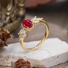1 Carat Oval Cut 4 Prong Classic Ruby Nature Inspired Engagement Ring