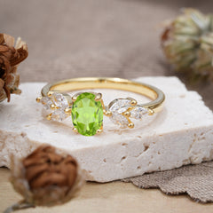 1 Carat Oval Cut 4 Prong Classic Peridot Nature Inspired Engagement Ring
