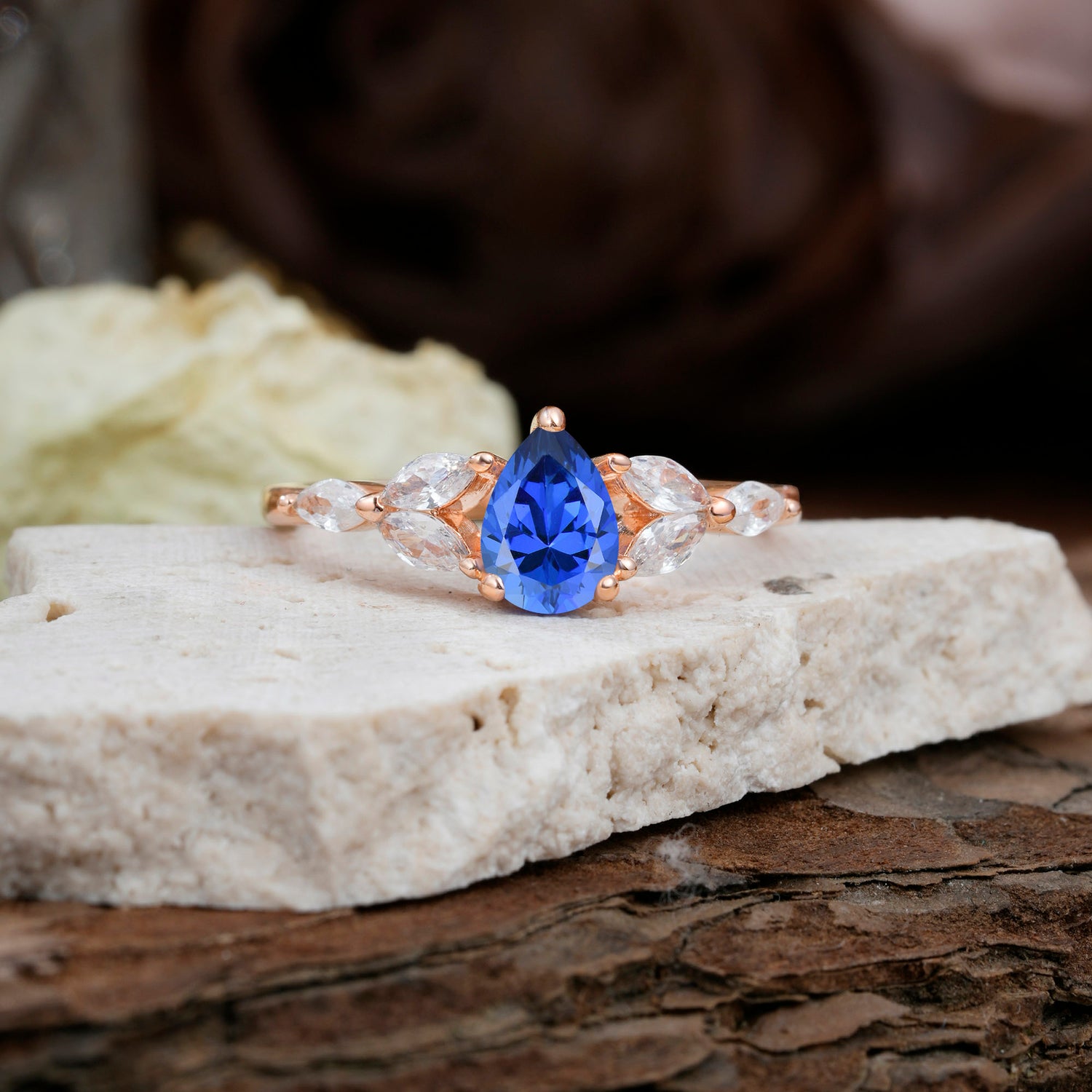 Pear Shaped Sapphire Nature Inspired Promise Engagement Ring