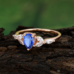 Pear Shaped Sapphire Engagement Ring Nature Inspired Promise Ring