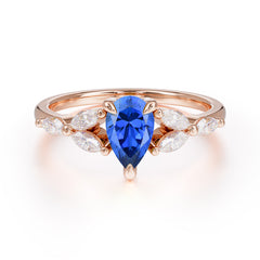 Pear Shaped Sapphire Engagement Ring Nature Inspired Promise Ring