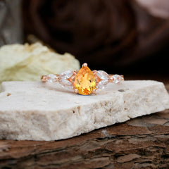 Pear Shaped Citrine Engagement Ring Nature Inspired Promise Ring