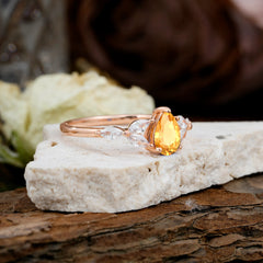 Pear Shaped Citrine Engagement Ring Nature Inspired Promise Ring