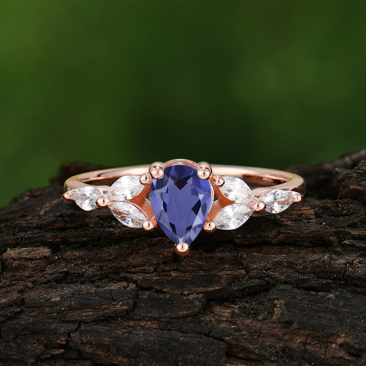 Pear Shaped Tanzanite Engagement Ring Nature Inspired Promise Ring