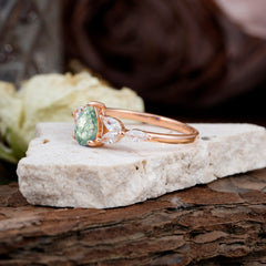 Pear Shaped Moss Agate Engagement Ring Nature Inspired Promise Ring