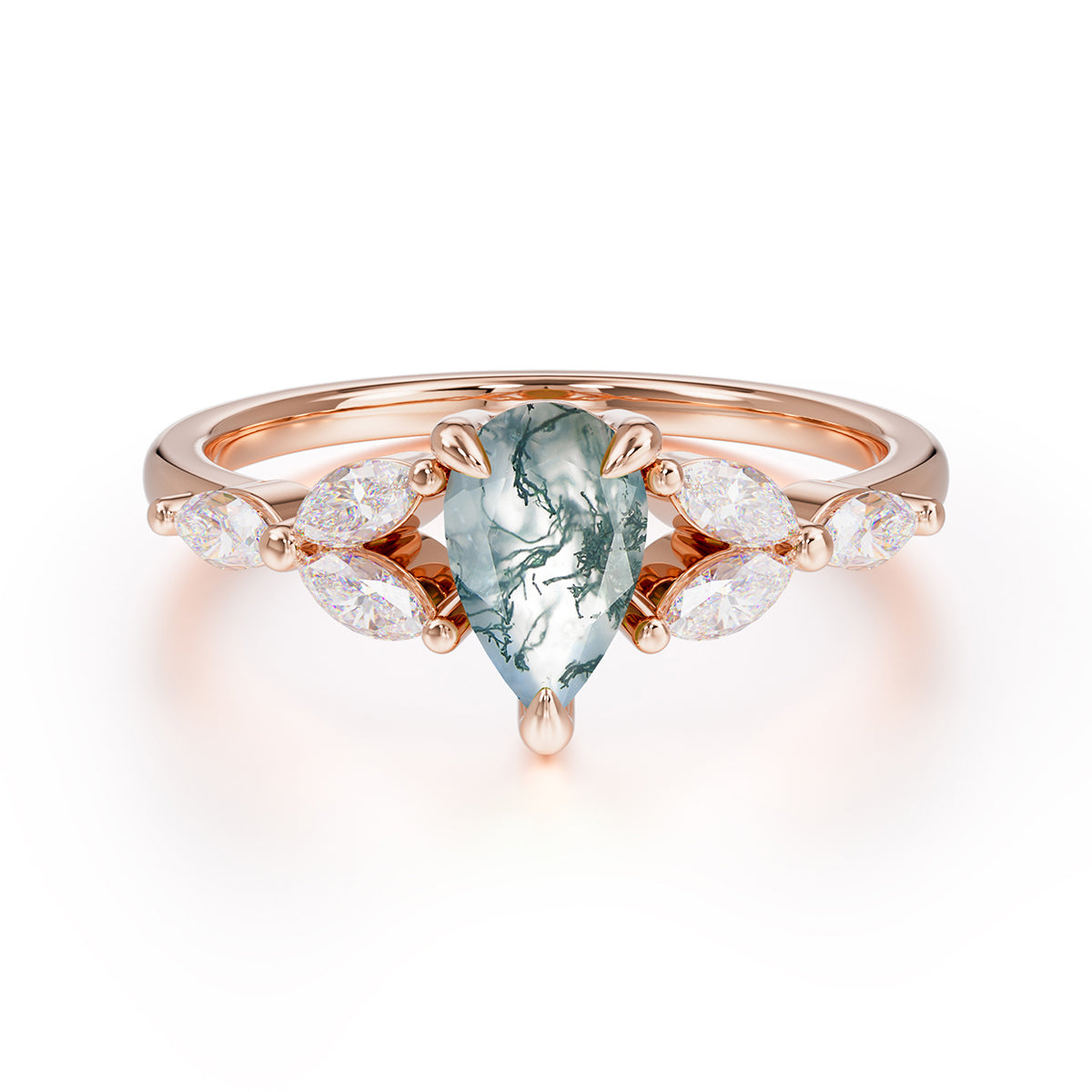 Pear Shaped Moss Agate Engagement Ring Nature Inspired Promise Ring
