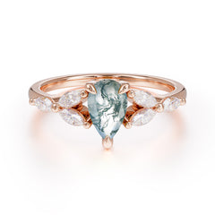 Pear Shaped Moss Agate Engagement Ring Nature Inspired Promise Ring