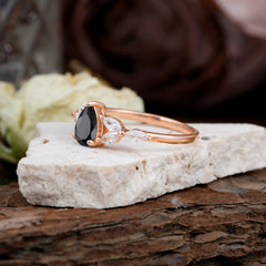 Pear Shaped Black Onyx Engagement Ring Nature Inspired Promise Ring