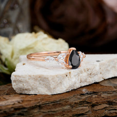 Pear Shaped Black Onyx Engagement Ring Nature Inspired Promise Ring