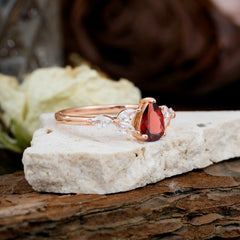 Pear Shaped Garnet Engagement Ring Nature Inspired Promise Ring
