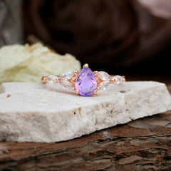 Pear Shaped Amethyst Engagement Ring Nature Inspired Promise Ring