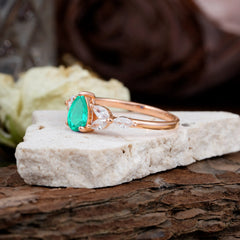 Pear Shaped Emerald Engagement Ring Nature Inspired Promise Ring