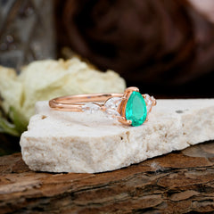 Pear Shaped Emerald Engagement Ring Nature Inspired Promise Ring