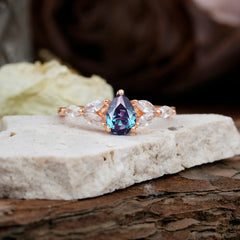 Pear Shaped Alexandrite Engagement Ring Nature Inspired Promise Ring