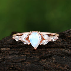 Pear Shaped Moonstone Engagement Ring Nature Inspired Promise Ring