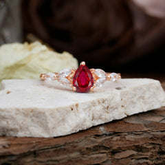 Pear Shaped Ruby Engagement Ring Nature Inspired Promise Ring