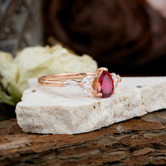 Pear Shaped Ruby Engagement Ring Nature Inspired Promise Ring
