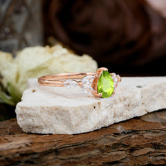 Pear Shaped Peridot Engagement Ring Nature Inspired Promise Ring