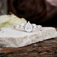 Pear Shaped Moissanite Engagement Ring Nature Inspired Promise Ring