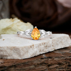 Pear Shaped Citrine Engagement Ring Nature Inspired Promise Ring